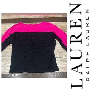Lauren Ralph Lauren Black and Pink 3/4 Sleeve Blouse